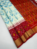 VSIS485 - white color body , red color pallu , blouse - Pure silk saree