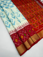 VSIS485 - white color body , red color pallu , blouse - Pure silk saree
