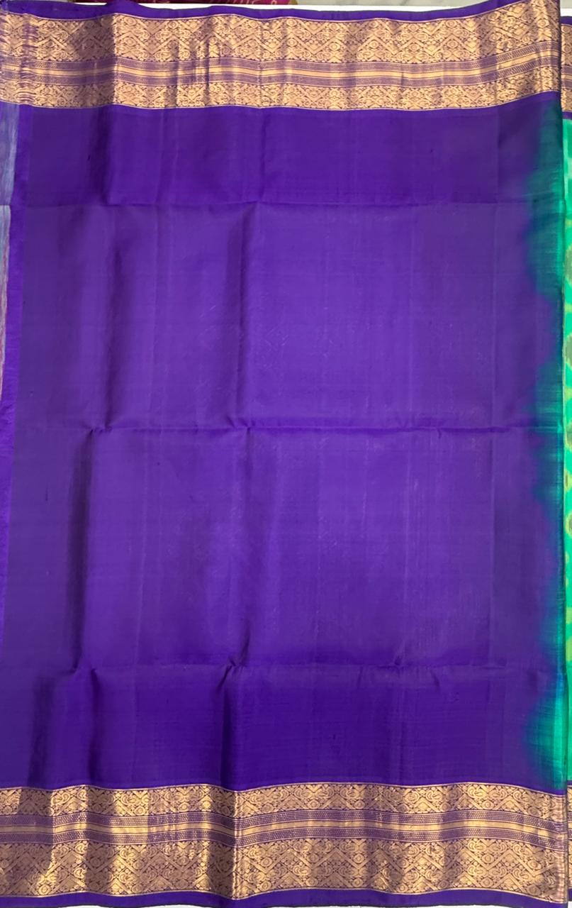 VSIS487 - teal green color body , violet color pallu , blouse - Pure silk saree
