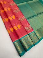 VSIS488 - lotus pink color body , teal green color pallu , blouse - Pure silk saree