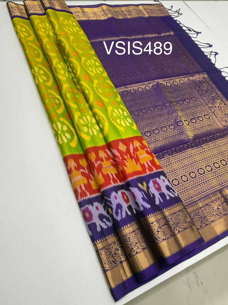 VSIS489 - dual green color body , violet color pallu , blouse - Pure silk saree