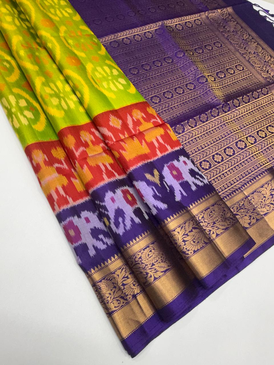 VSIS489 - dual green color body , violet color pallu , blouse - Pure silk saree