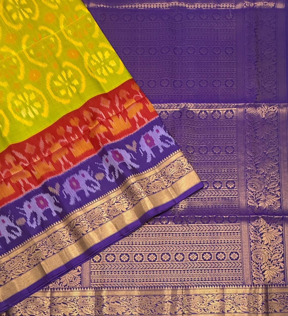 VSIS489 - dual green color body , violet color pallu , blouse - Pure silk saree