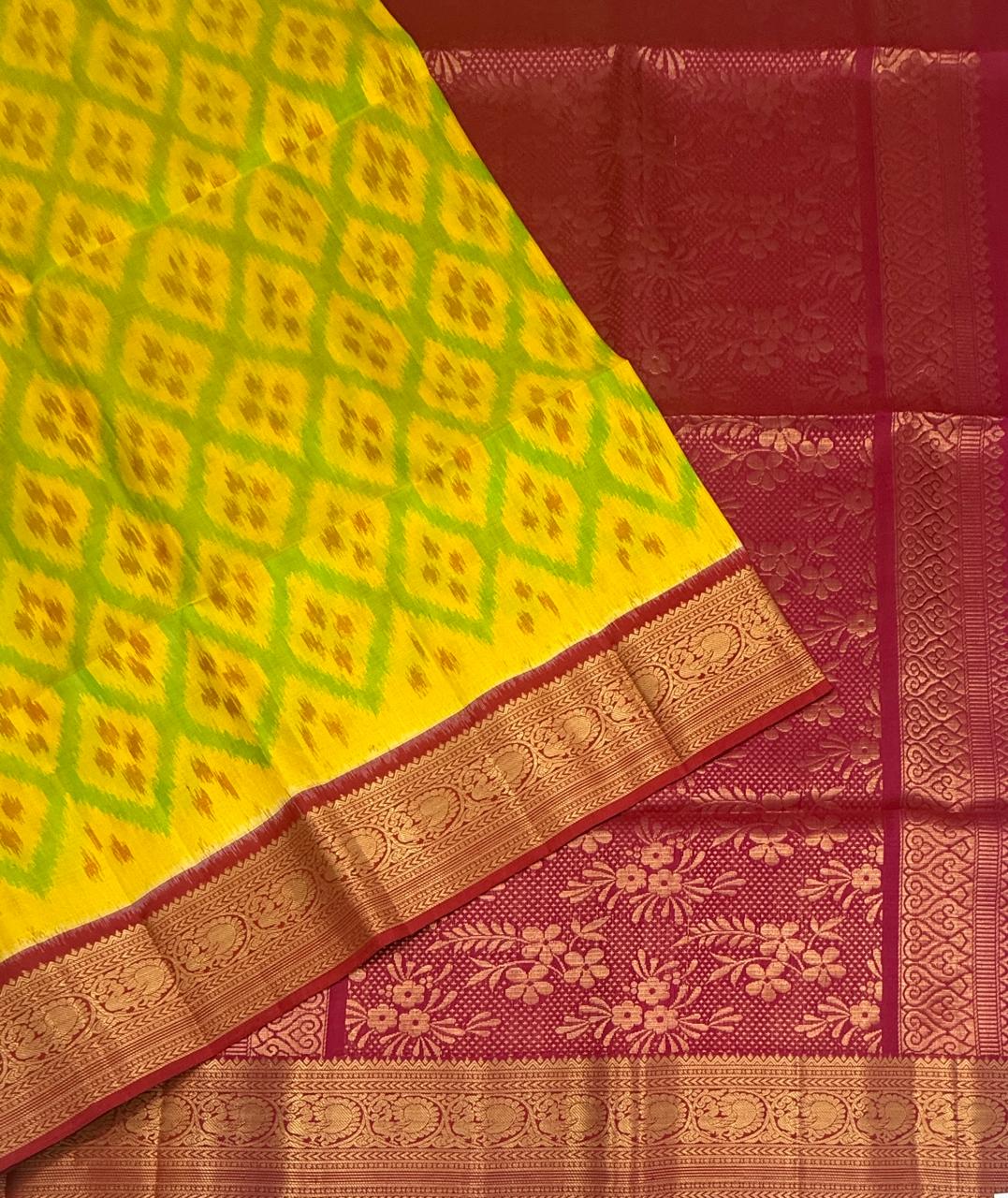 VSIS492 - yellow color body , dark pink color pallu , blouse - Pure silk saree