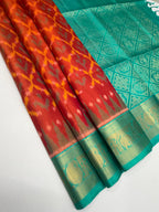 VSIS490 - pinkish orange color body , teal green color pallu , blouse - Pure silk saree