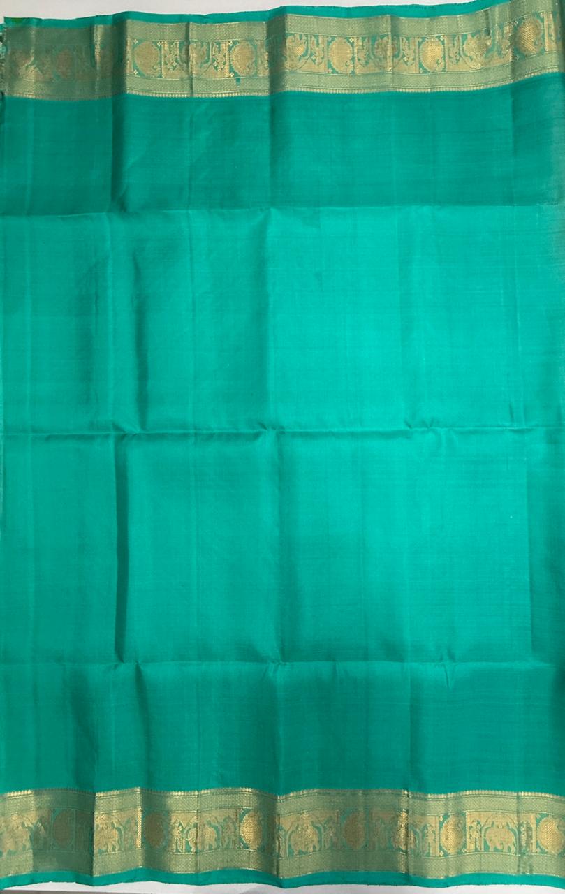 VSIS490 - pinkish orange color body , teal green color pallu , blouse - Pure silk saree