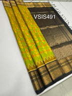 VSIS491 - yellow with green color body , black color pallu , blouse - Pure silk saree