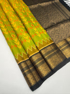 VSIS491 - yellow with green color body , black color pallu , blouse - Pure silk saree