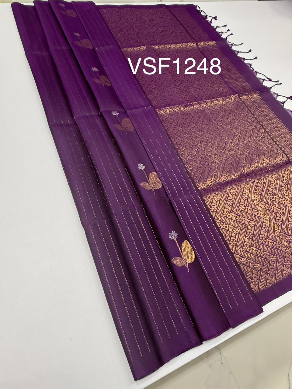 VSF1248 - violet color body , pallu,blouse - Pure silk saree