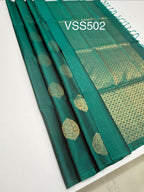 VSS502 - peacock green color body, pallu , blouse pure silk saree