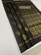 VSS503 - black color body, pallu , blouse pure silk saree