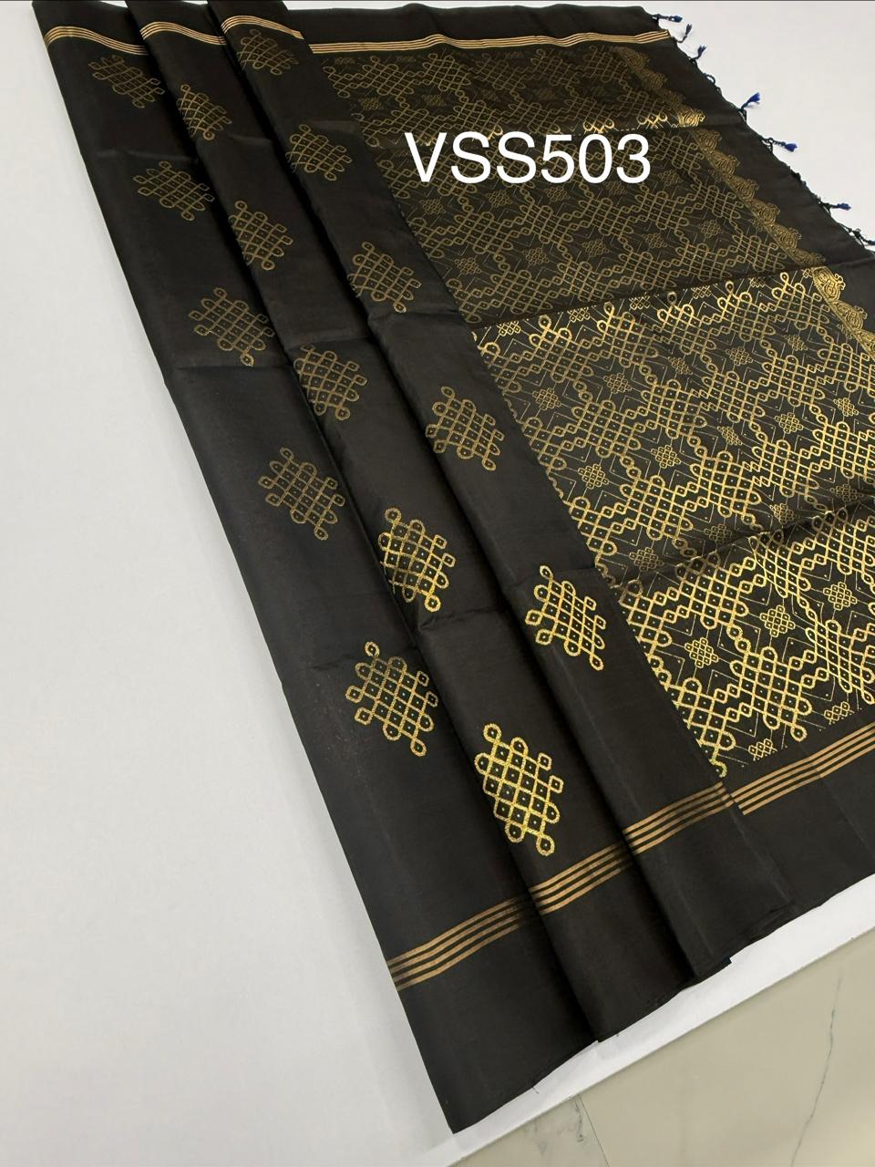 VSS503 - black color body, pallu , blouse pure silk saree
