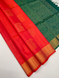 VSZB258 - pinkish orange color body, dual green color pallu , blouse pure silk saree