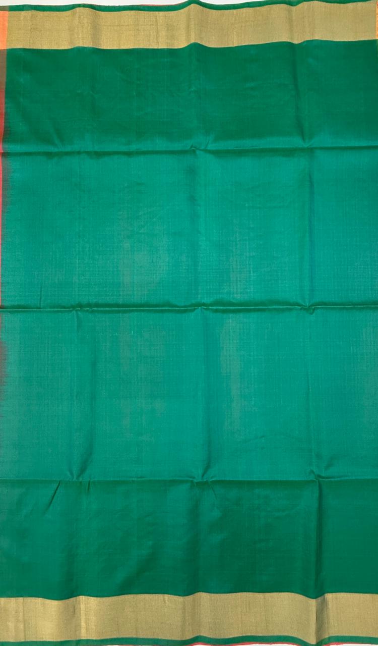 VSZB258 - pinkish orange color body, dual green color pallu , blouse pure silk saree