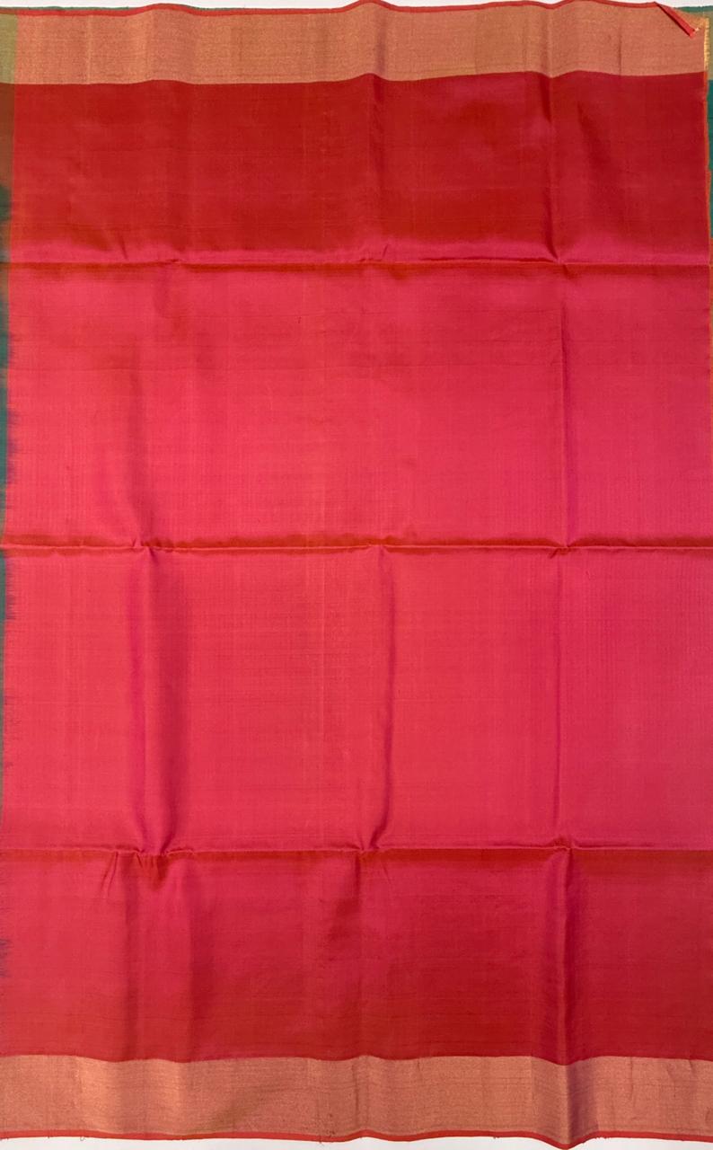VSZB259 - peacock blue color body, pinkish orange color pallu , blouse pure silk saree