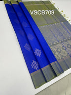 VSCB709 - pepsi blue color body , green with blue color pallu , blouse - Pure silk saree