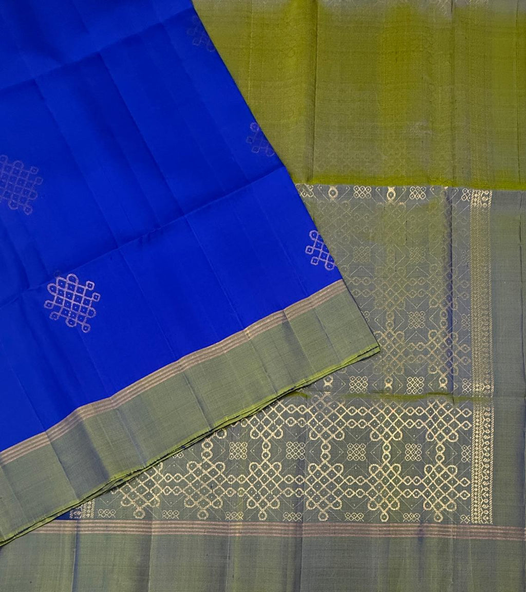 VSCB709 - pepsi blue color body , green with blue color pallu , blouse - Pure silk saree