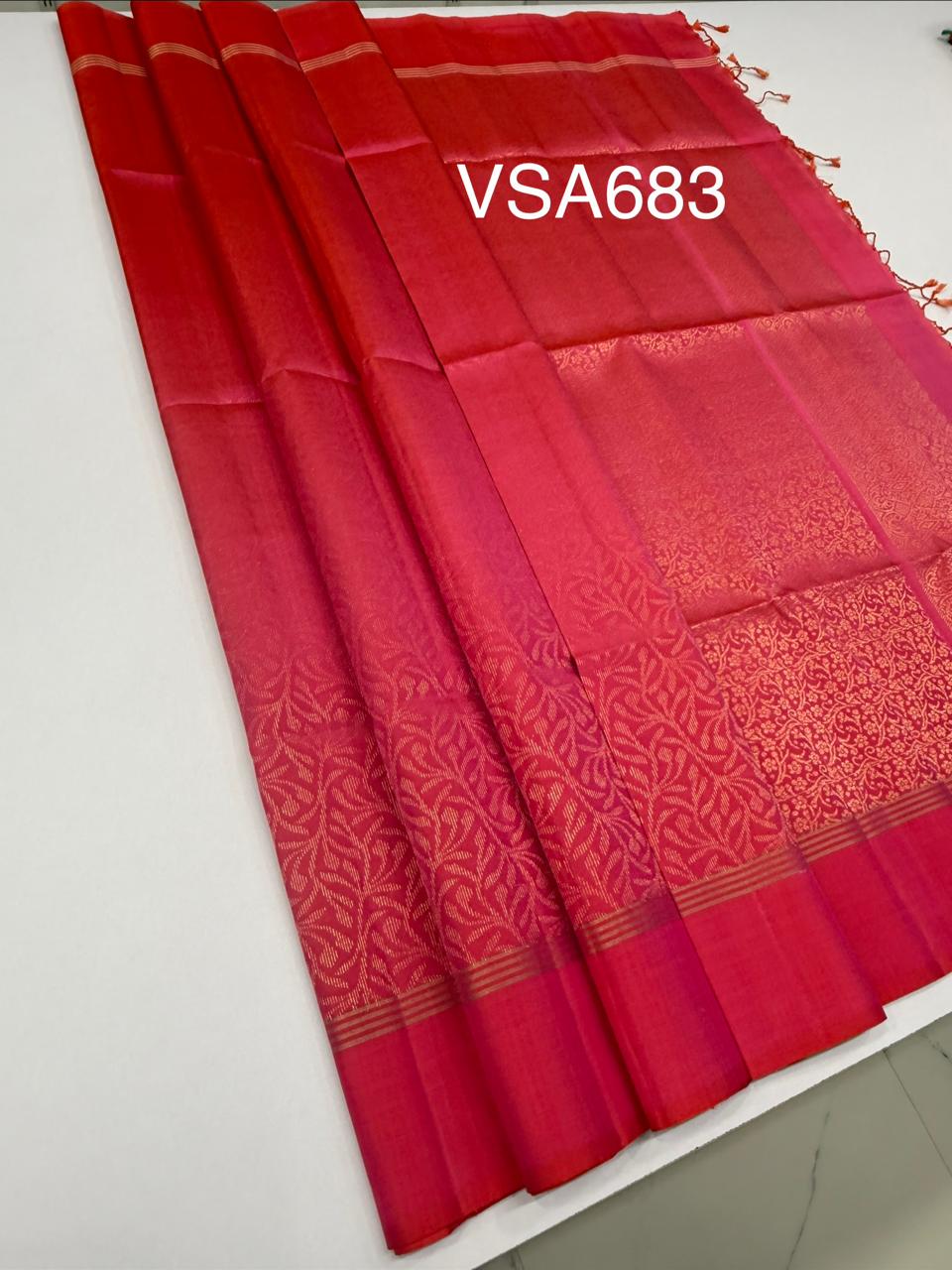 VSA683 - pinish orange color body , pallu , blouse - Pure silk saree
