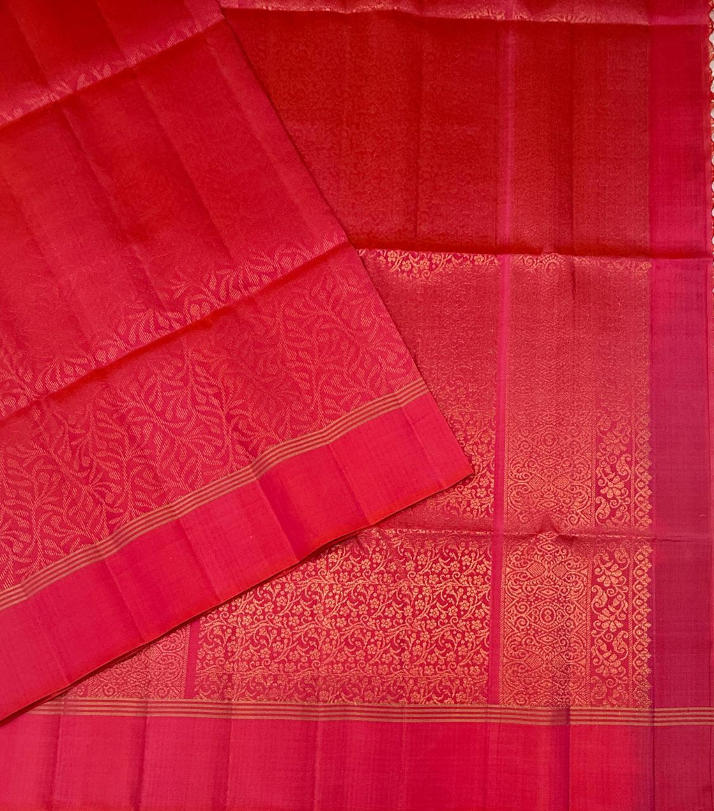 VSA683 - pinish orange color body , pallu , blouse - Pure silk saree