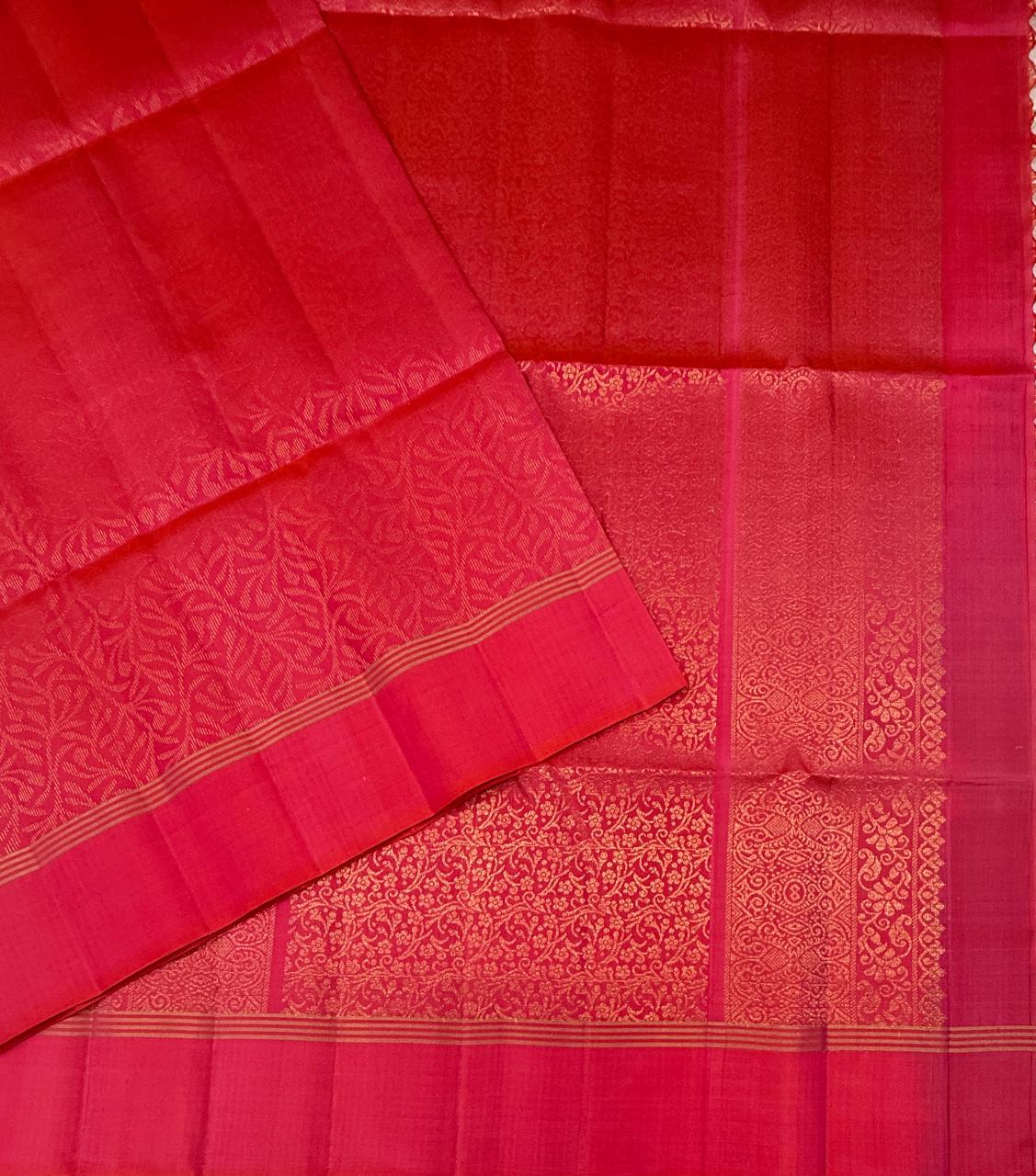 VSA683 - pinish orange color body , pallu , blouse - Pure silk saree