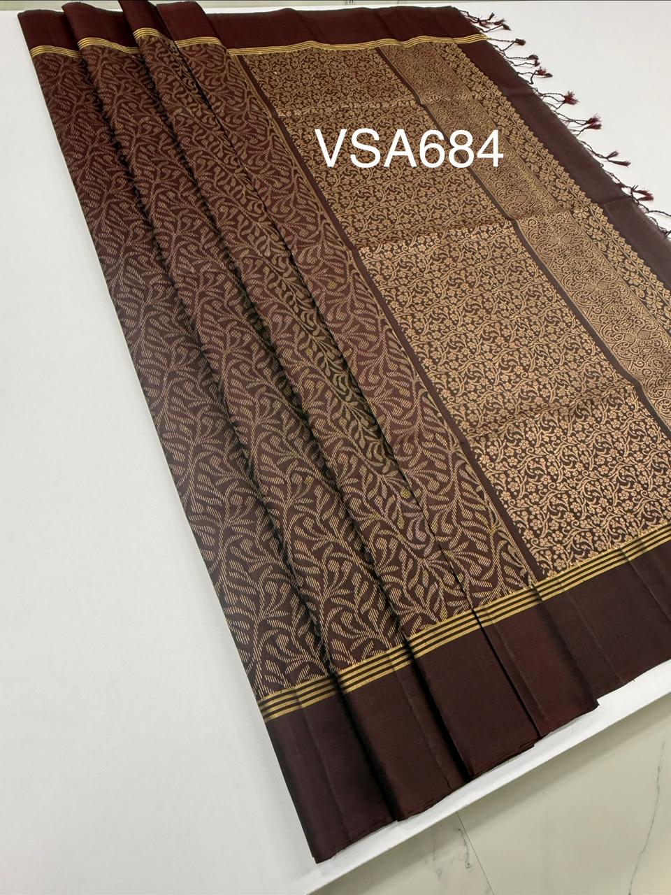 VSA684 - brown color body , pallu , blouse pure silk saree