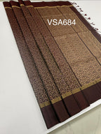 VSA684 - brown color body , pallu , blouse pure silk saree