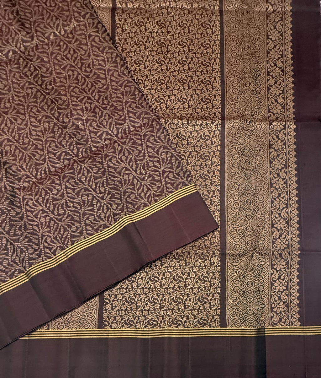 VSA684 - brown color body , pallu , blouse pure silk saree