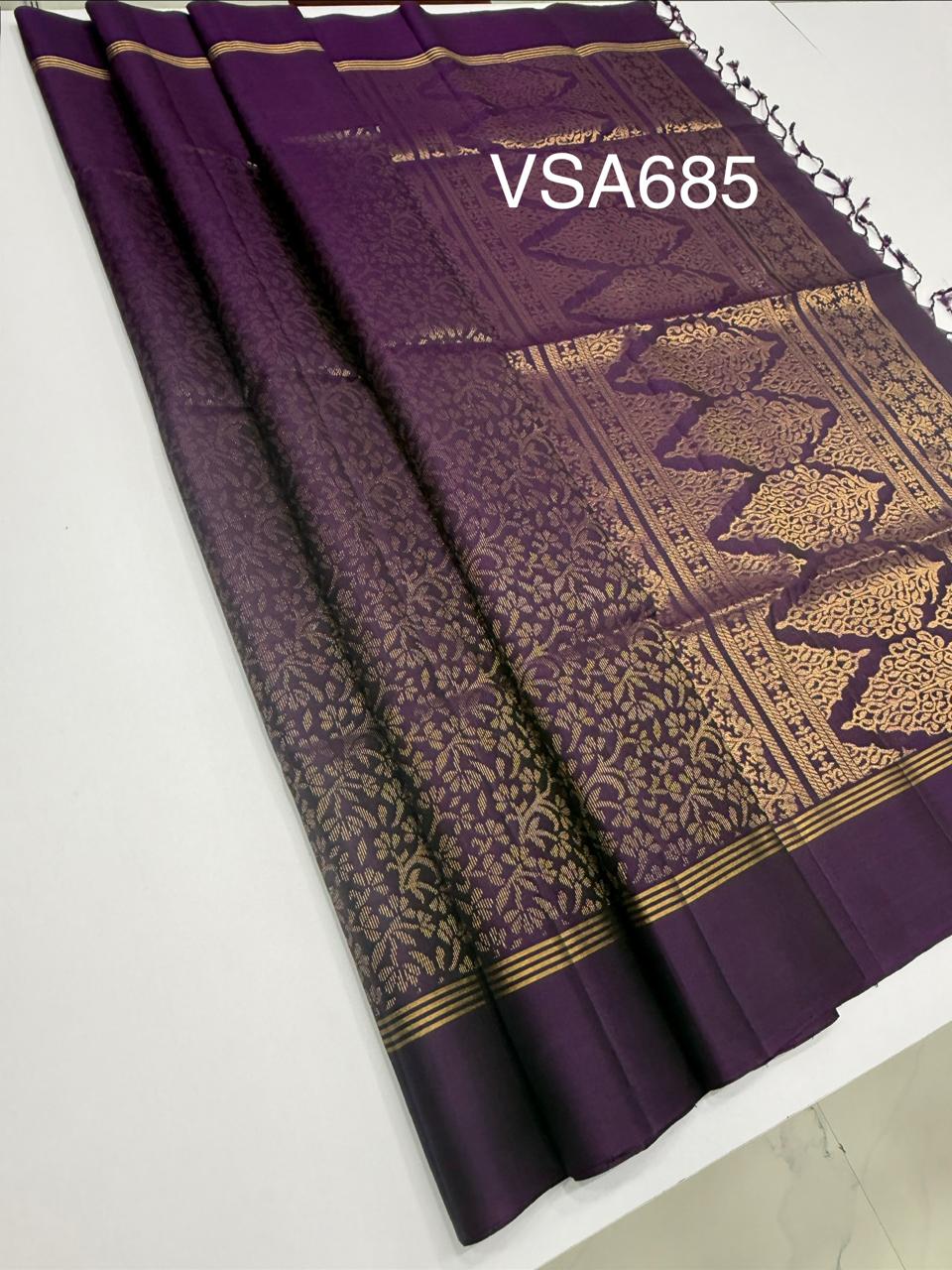 VSA685 - violet color body , pallu , blouse pure silk saree