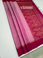 VSA686 - milk rose color body , dark pink color pallu , blouse pure silk saree