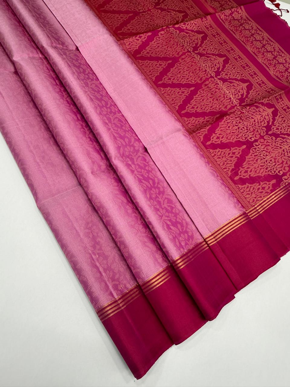 VSA686 - milk rose color body , dark pink color pallu , blouse pure silk saree