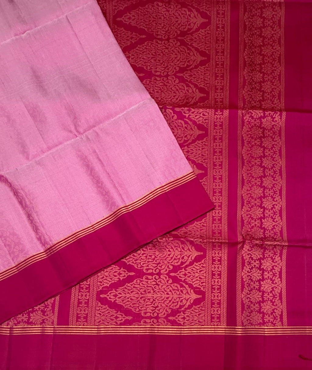 VSA686 - milk rose color body , dark pink color pallu , blouse pure silk saree