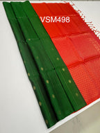 VSM498 - bottle green color body , pinkish orange color pallu , blouse&nbsp;