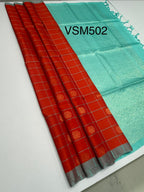 VSM502 - pinkish orange color body , sea blue color pallu , blouse&nbsp;