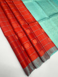 VSM502 - pinkish orange color body , sea blue color pallu , blouse&nbsp;