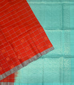 VSM502 - pinkish orange color body , sea blue color pallu , blouse&nbsp;