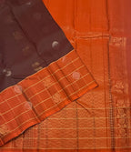 VSM509 - dark brown color body , rust orange color pallu , blouse&nbsp;