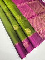 VSM500 - cowdung green color body , purple color pallu , blouse&nbsp;