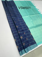 VSM501 - navy blue color body , sea blue color pallu , blouse&nbsp;