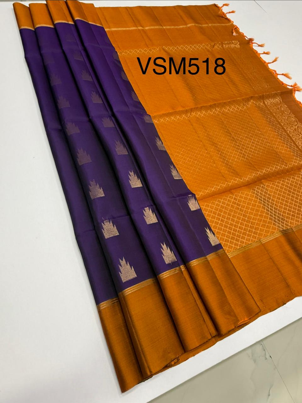 VSM518 - violet color body , rust orange color pallu , blouse.