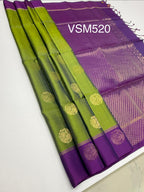 VSM520 - olive green color body , violet color pallu , blouse.