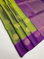 VSM520 - olive green color body , violet color pallu , blouse.