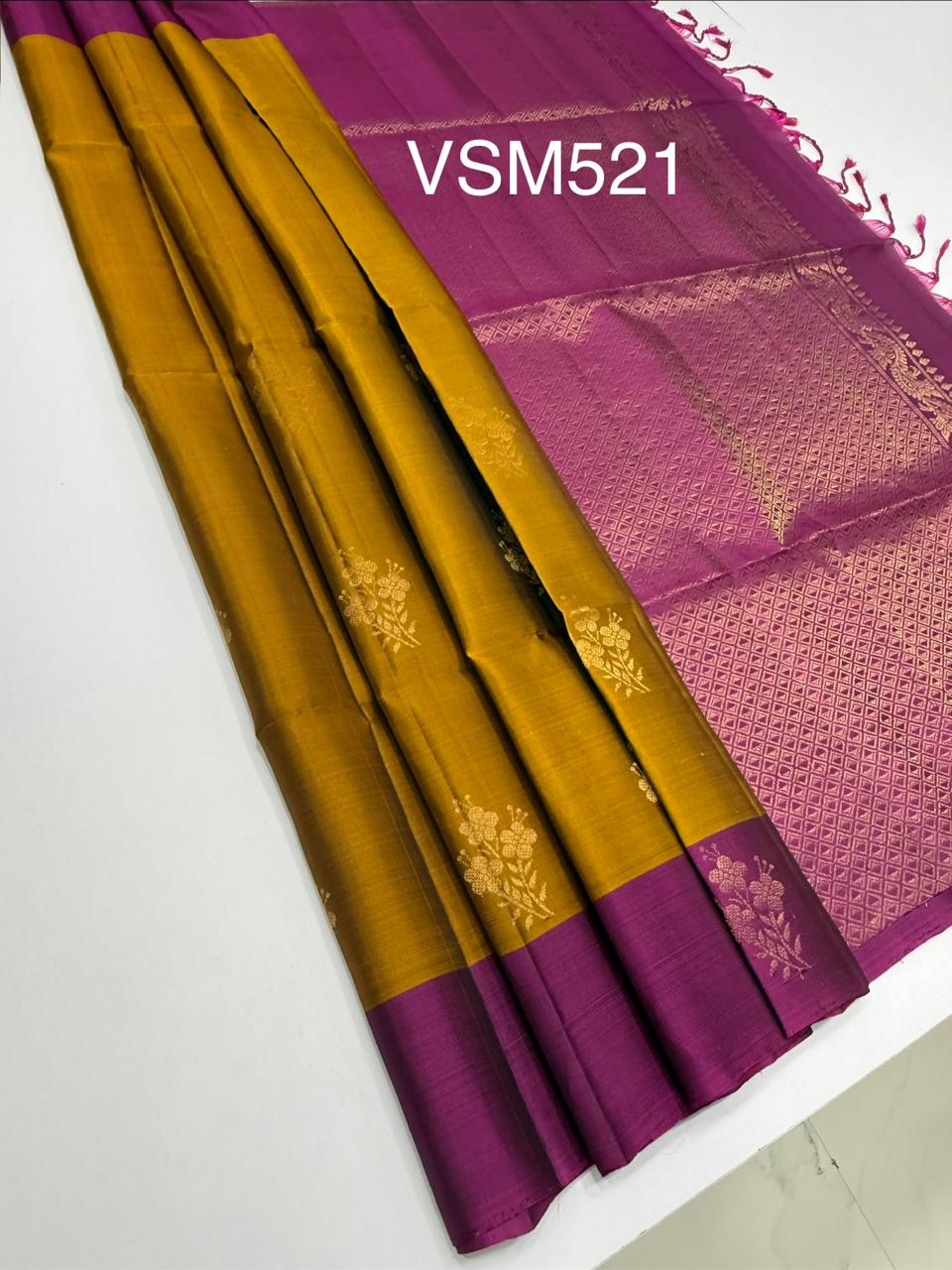 VSM521 - honey brown color body , purple color pallu , blouse.