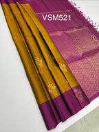 VSM521 - honey brown color body , purple color pallu , blouse.