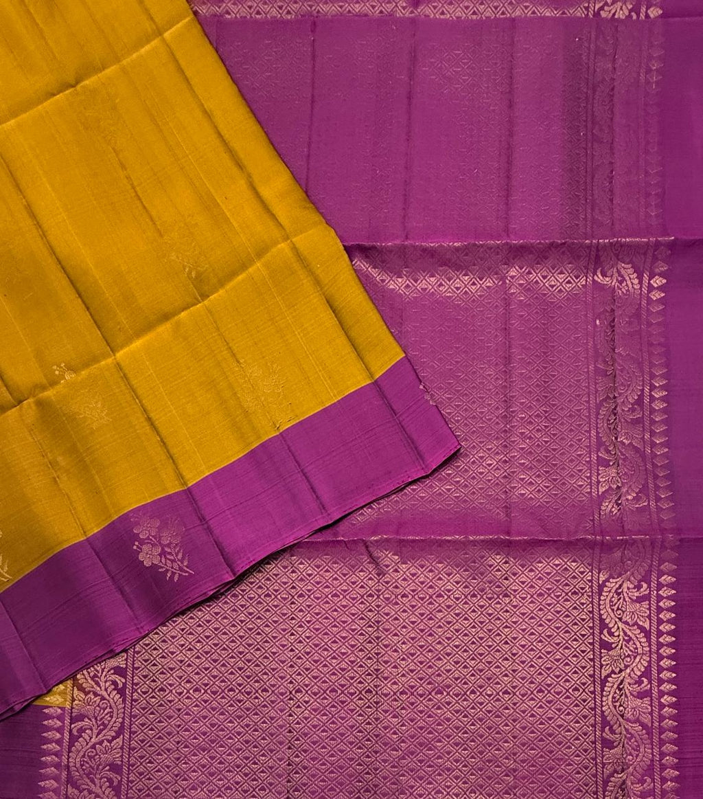 VSM521 - honey brown color body , purple color pallu , blouse.