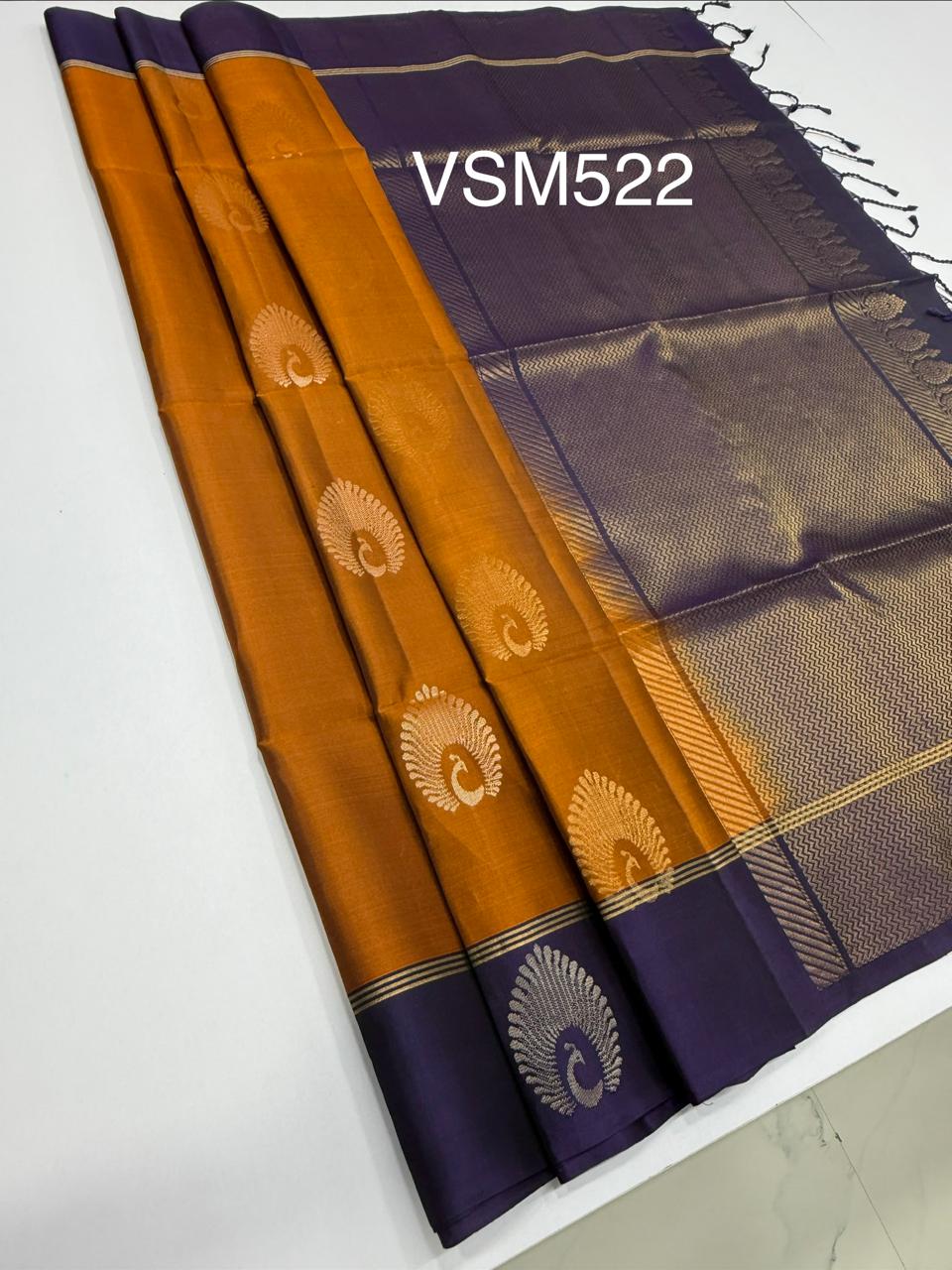 VSM522 - rust orange color body , violet color pallu , blouse.