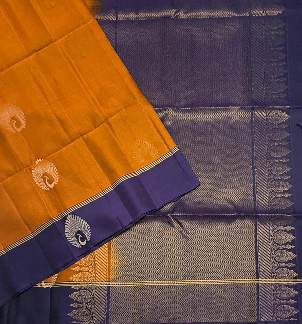 VSM522 - rust orange color body , violet color pallu , blouse.