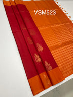 VSM523 - dark pink color body , orange color pallu , blouse.
