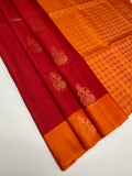 VSM523 - dark pink color body , orange color pallu , blouse.