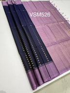 VSM526 - navy blue color body , lavender color pallu , blouse.