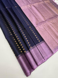 VSM526 - navy blue color body , lavender color pallu , blouse.